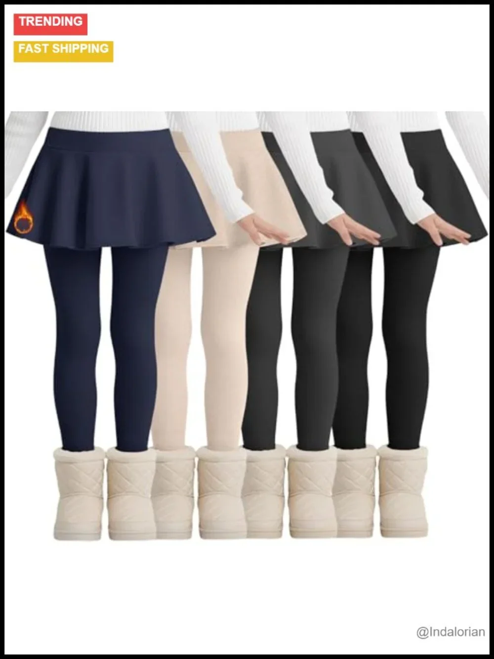 Girls Fleece Lined Skirt Leggings 4 Pack